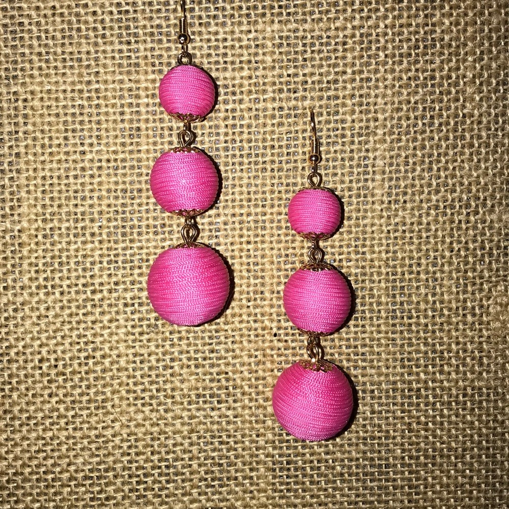hot pink ball drop earrings